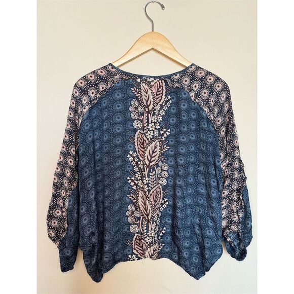 Maeve by Anthropologie Women's Letizia Ruffled Blouse Size S Blue Floral Boho - Picture 7 of 9